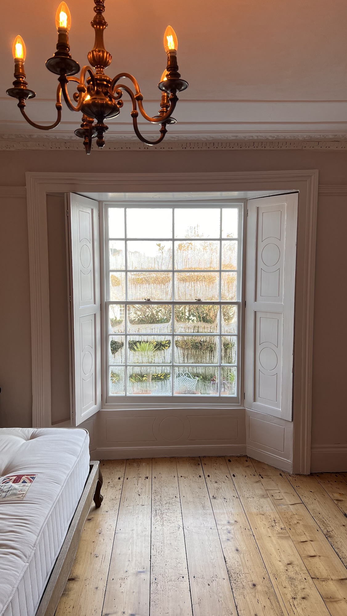 Bedroom painted in Little Greene's China CLay